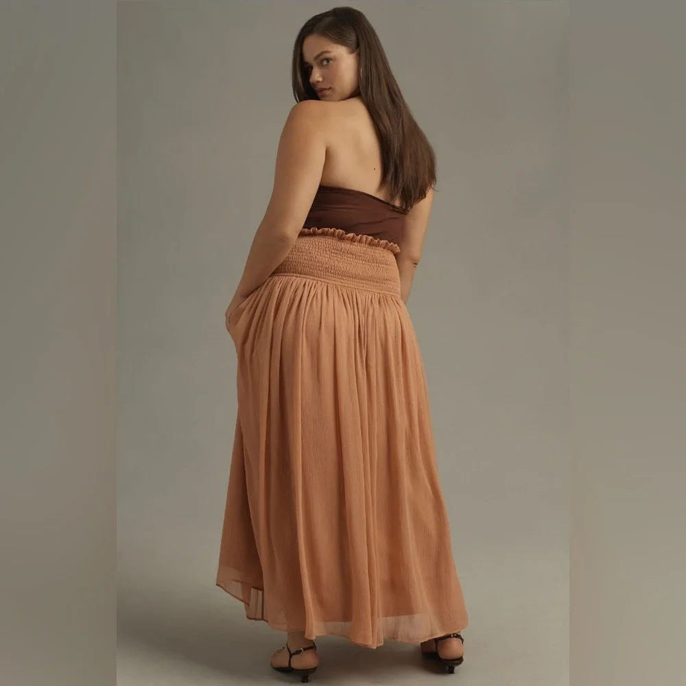 ✨ Anthropologie Smocked Sheer Maxi Skirt Sz 2X - Picture 3 of 13